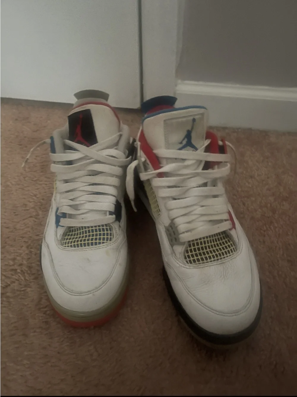 Jordan Men’s White Red and Blue Retro Sneakers